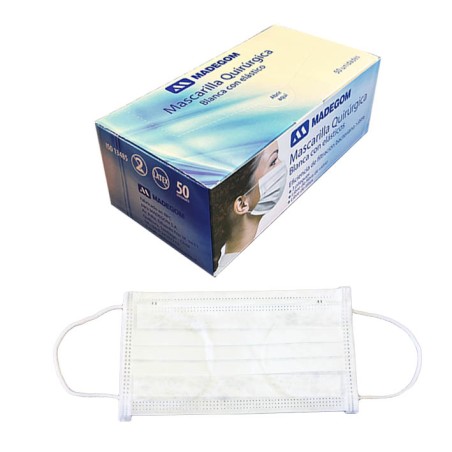 Mascarilla desechable blanca con elástico | Madegom Mascarilla desechable blanca con elástico | Madegom